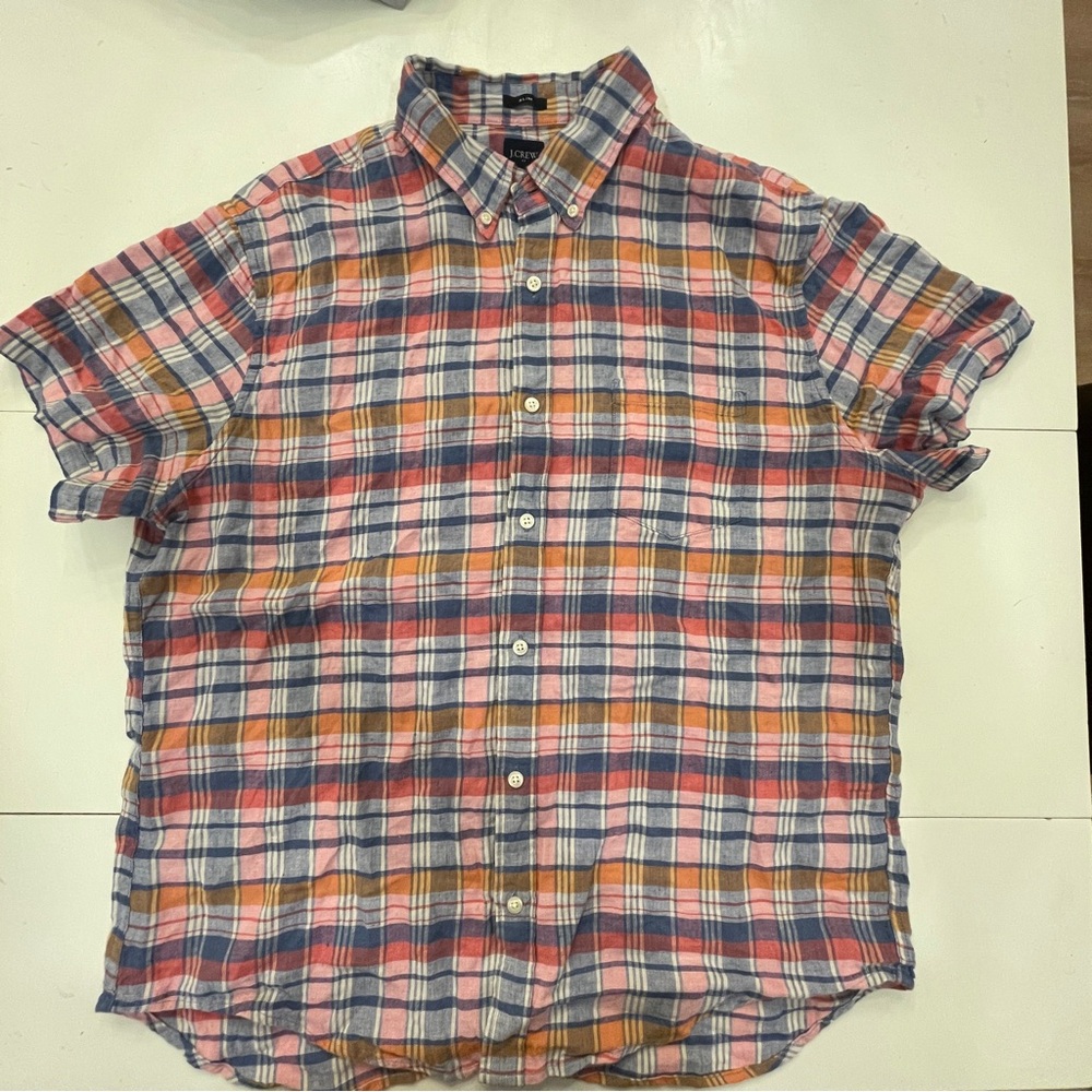 J Crew Easter linen Men's Multicolor Plaid Shirt